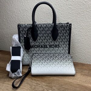 Michael Kors Small Mirella Shopper TZ & Large Jet Set Matching Wristlet Wallet